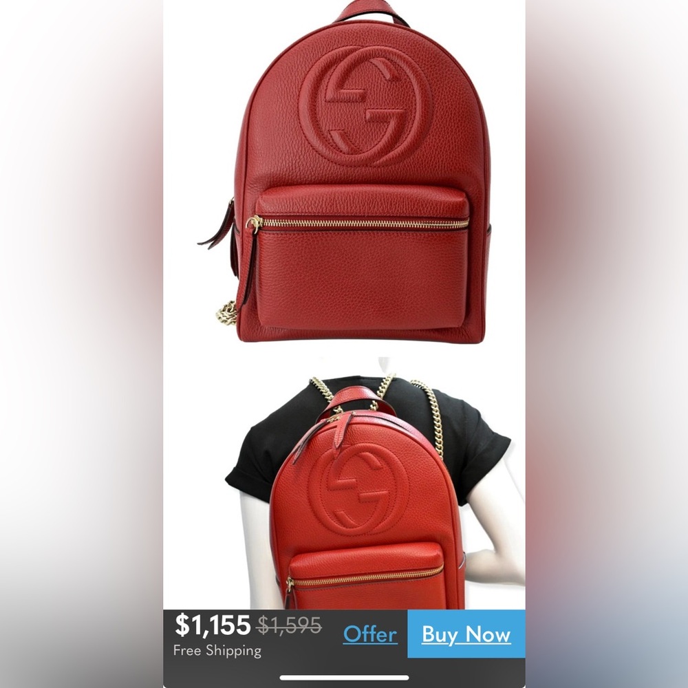 Gucci Red and Black Leather soho Backpack - authentic - Rank AB - Picture 11 of 11